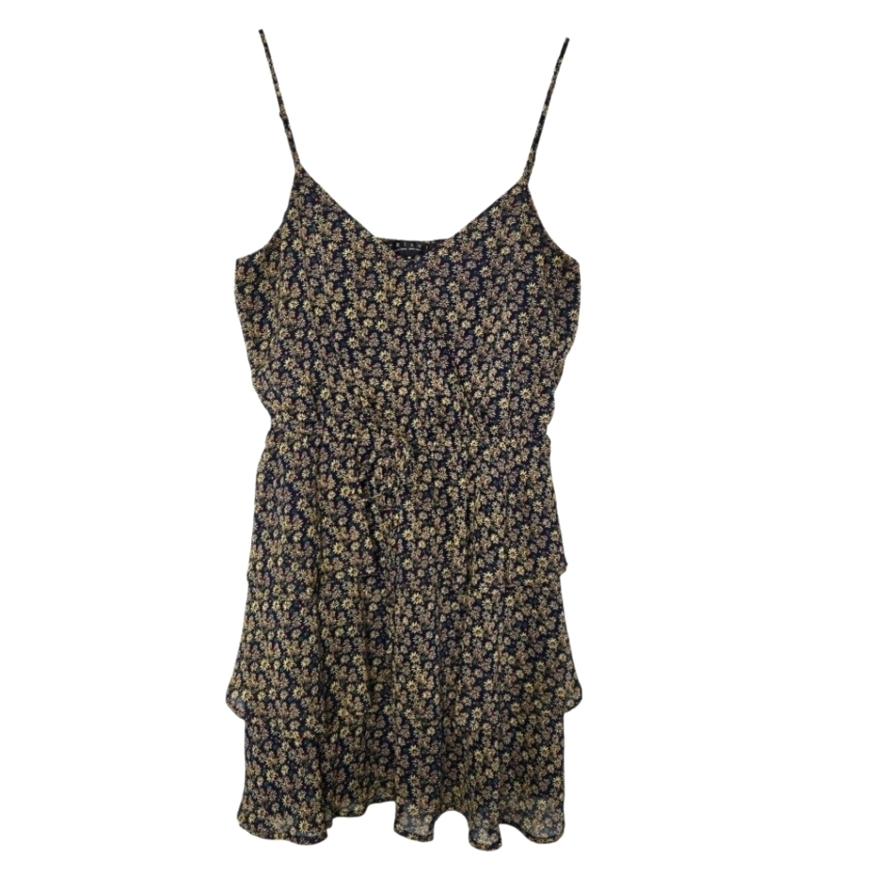 Trixxi Womens Daisy Floral Print Festival Party Tiered Ruffle Mini Dress Medium